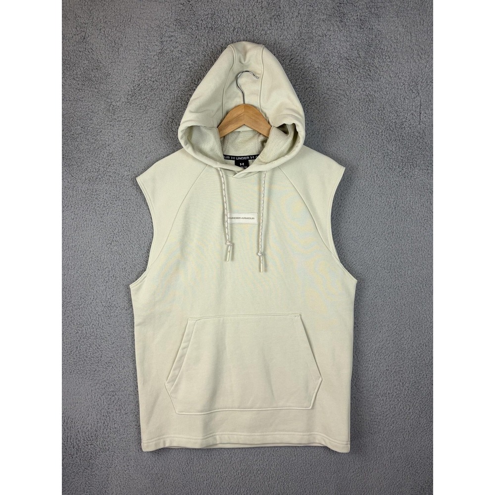 Under Armour Sleeveless Hoodie Mens Medium White Fleece Kangaroo Pocket Pullover